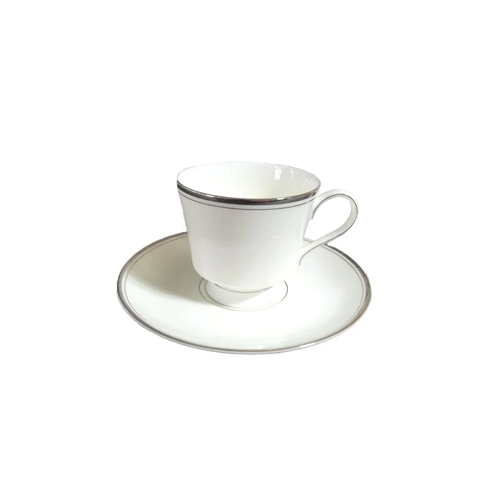 Mikasa Briarcliffe Cup & Saucer White & Silver Bone China Made In Japan Set of 4